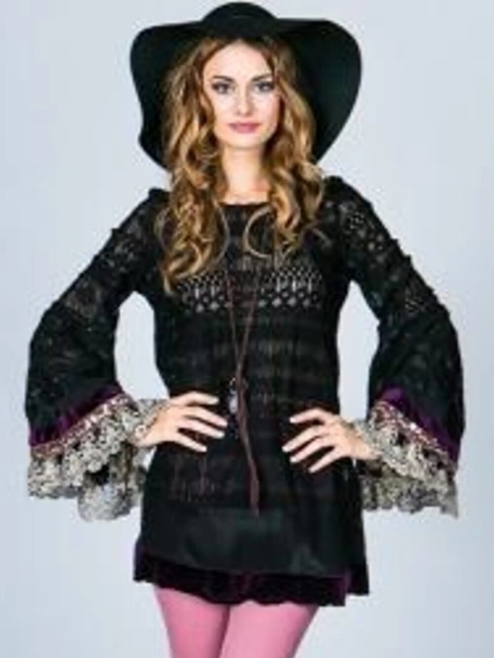 Gypsy Junkies for Free People Black Lace Bell Sleeve Top M/L Nwt